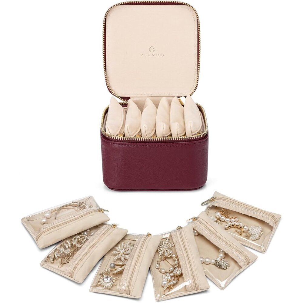 Small Jewelry Box Organizer,Travel Jewelry Storage with 6 Velvet Jewelry Zipper